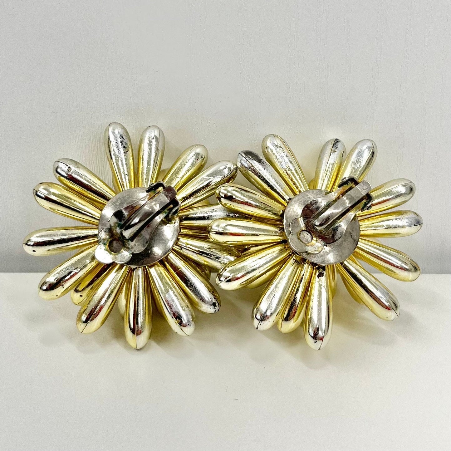 Vintage Gold Tone Plastic Cluster Earrings Large Statement 1980’s Clip On Earrings Light Weight TheGreenGlassGemShop