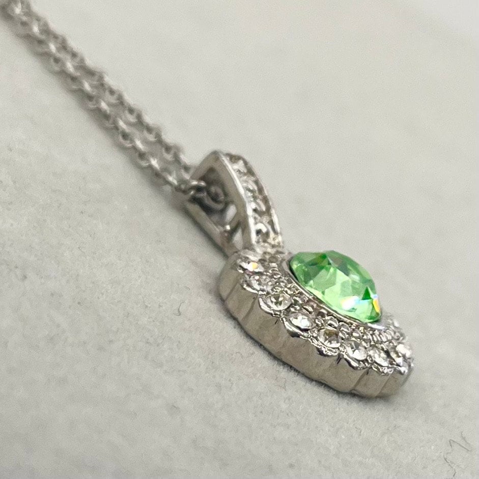 Vintage Round Green Crystal Pendant Necklace on an 15” Chain with 3” Extender Vintage Uranium Swarovski Crystal UV Reactive Glow TheGreenGlassGemShop