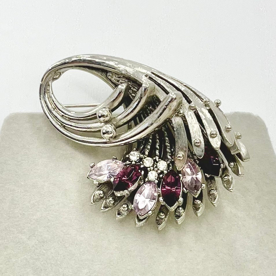 Vintage Quality Silver Tone Amethyst Purple Crystal Brooch Exquisite Floral Spray Design Costume Jewellery Statement Piece TheGreenGlassGemShop