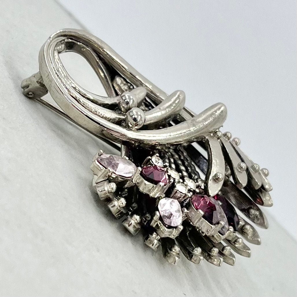 Vintage Quality Silver Tone Amethyst Purple Crystal Brooch Exquisite Floral Spray Design Costume Jewellery Statement Piece TheGreenGlassGemShop