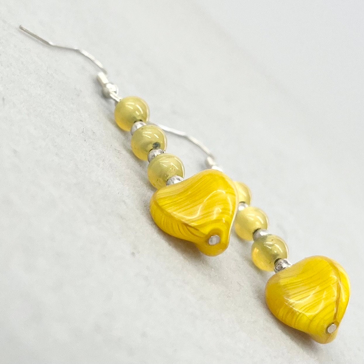 Uranium Yellow Glass & Cadmium Bead Drop Earrings Silver Plate with a UV Reactive Glow TheGreenGlassGemShop