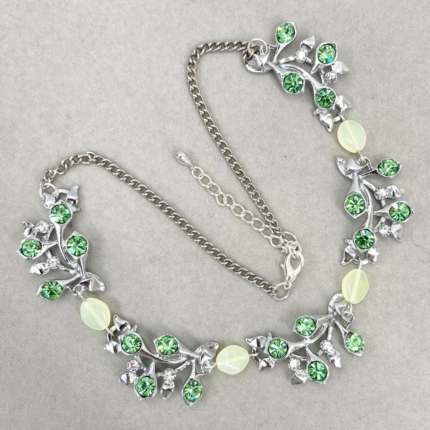 Vintage Sparkling Green Uranium Crystal Necklace Calla Lily Floral Design in a Silvef Plated Setting UV Reactive Glowing Jewellery TheGreenGlassGemShop