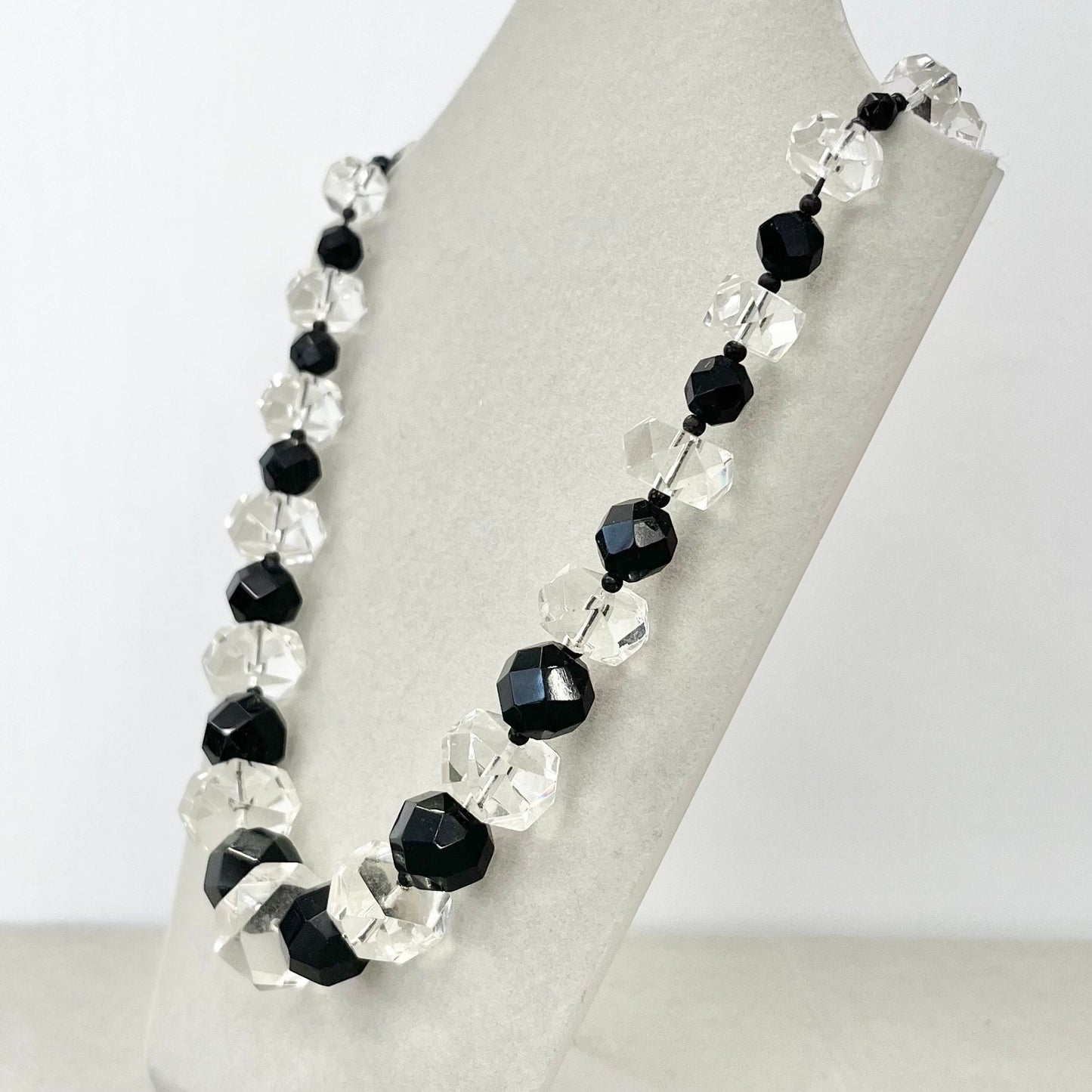 Art Deco 1930’s Long Clear Glass Rondelle Bead Necklace with Alternating Black Bead La Chunky Vintage Jewellery TheGreenGlassGemShop