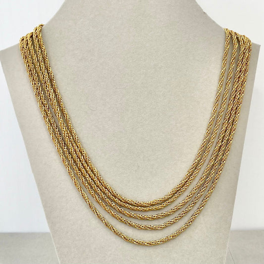 Vintage Gold Plated Multi Strand Necklace with Five Rope Twist Chains 1970’s - 1980’s TheGreenGlassGemShop