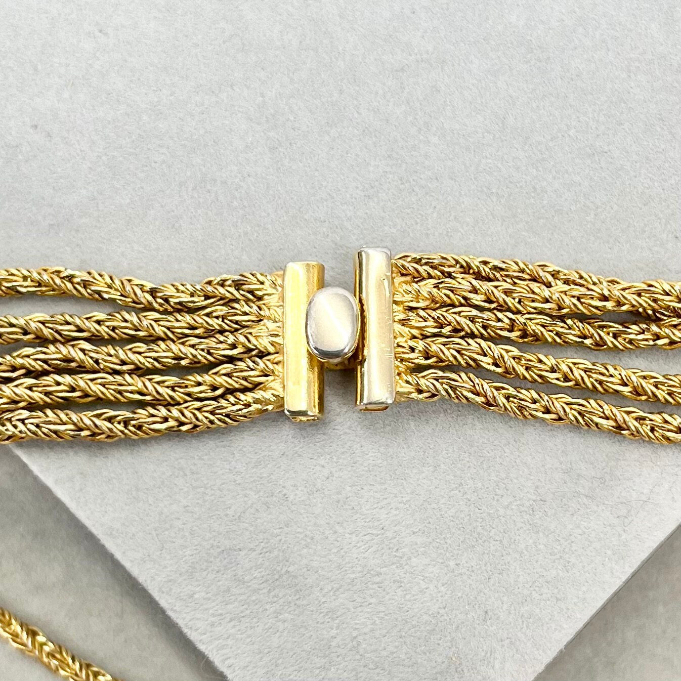 Vintage Gold Plated Multi Strand Necklace with Five Rope Twist Chains 1970’s - 1980’s TheGreenGlassGemShop