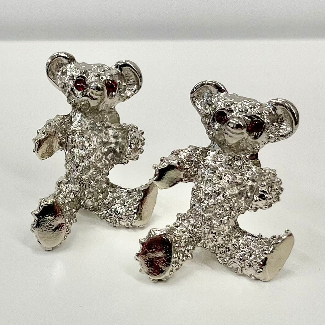 Vintage Silver Tone Large Teddy Bear Clip On Earrings 1970’s - 1980’s Brand New Vintage Dead Stock TheGreenGlassGemShop