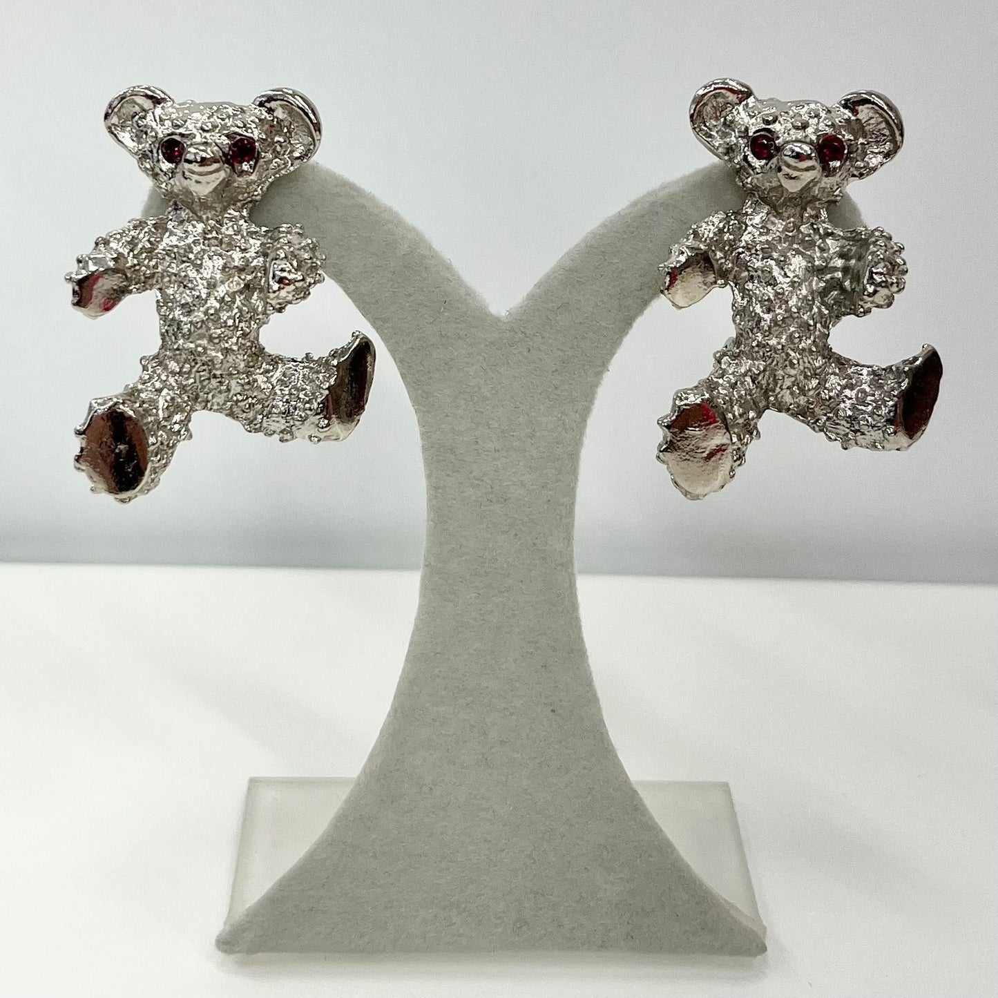 Vintage Silver Tone Large Teddy Bear Clip On Earrings 1970’s - 1980’s Brand New Vintage Dead Stock TheGreenGlassGemShop