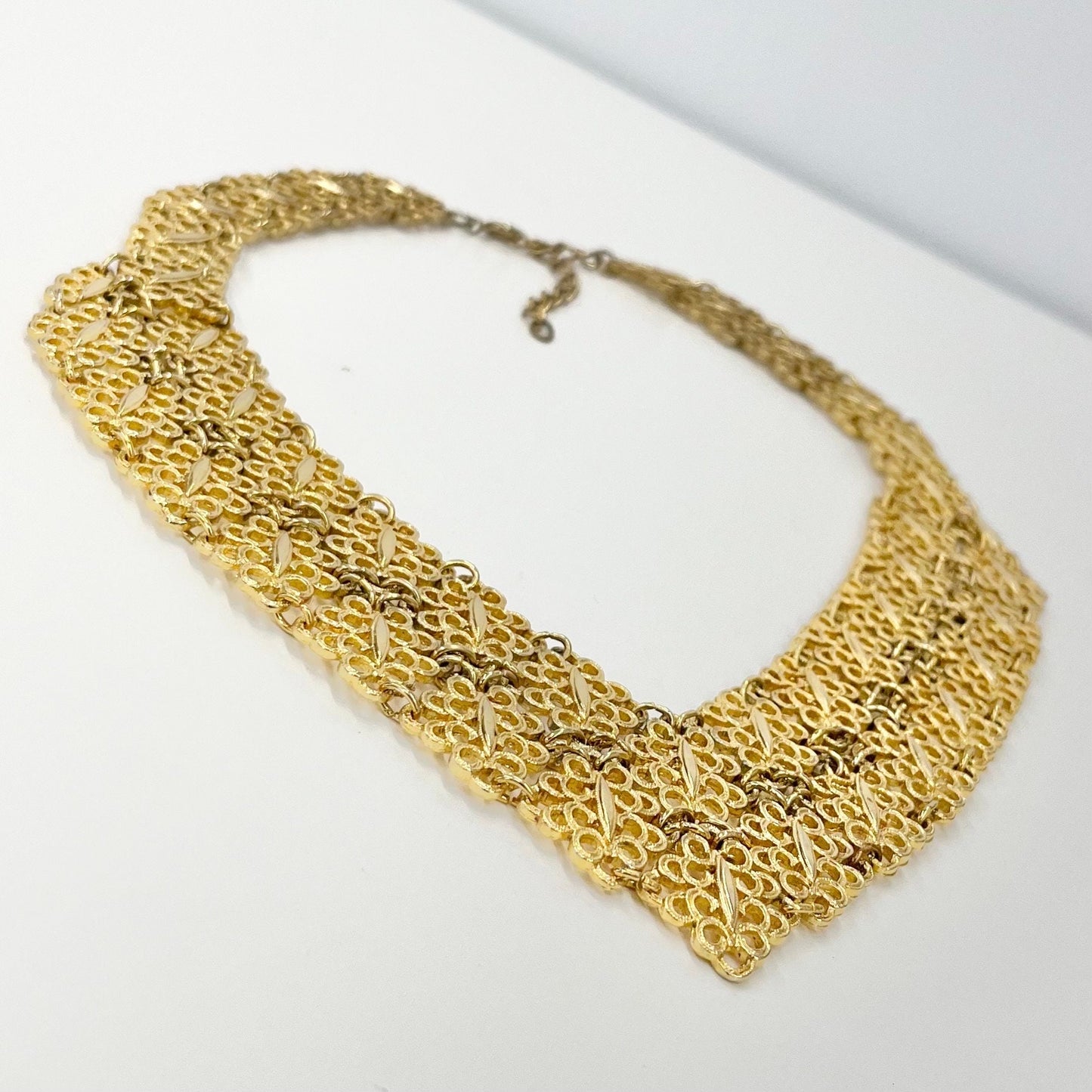 Vintage Gold Tone V Neck Collar Bib Necklace D’Orlan Statement Filigree Grecian Style Necklace TheGreenGlassGemShop