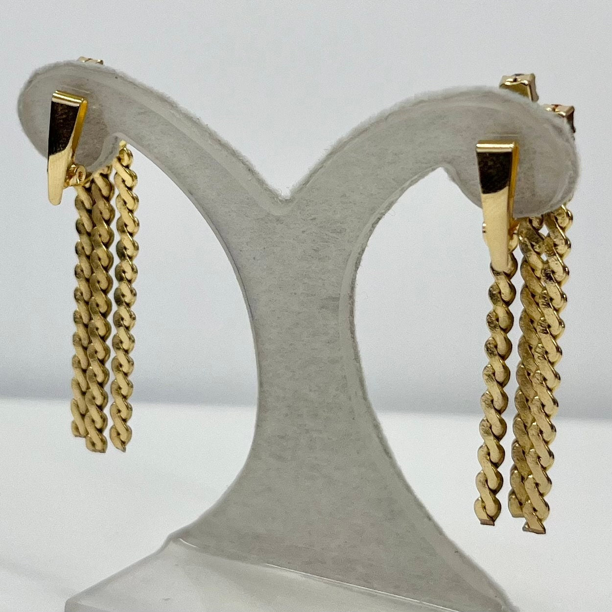 Vintage Gold Tone Tassle Drop Clip On Earrings with Clear Diamantés 1970’s - 1980’s Brand New Vintage Dead Stock TheGreenGlassGemShop