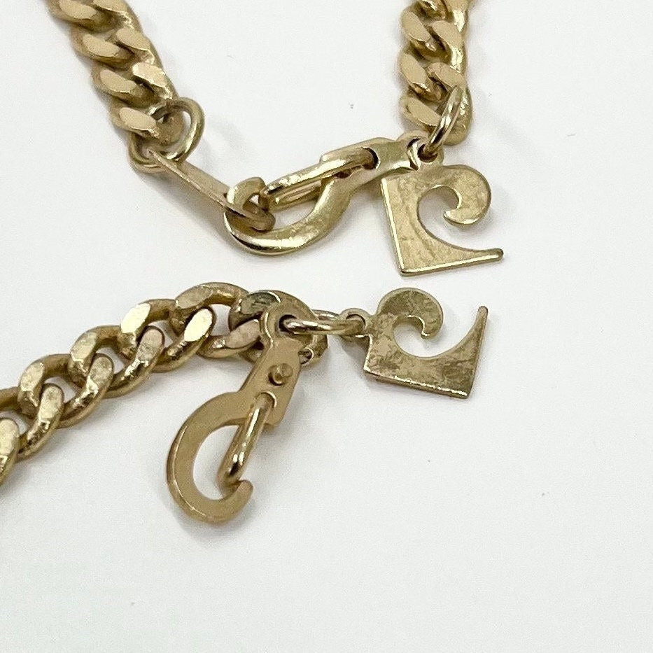 Vintage Pierre Cardin Gold Tone Flat Curb Chain Necklace & Bracelet Set 18” Necklace 7” Bracelet TheGreenGlassGemShop