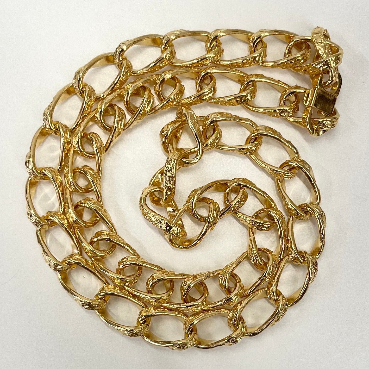 Vintage 24” Long Gold Plated Chunky Textured Curb Chain Necklace 1970’s - 1980’s Statement Power Chain TheGreenGlassGemShop