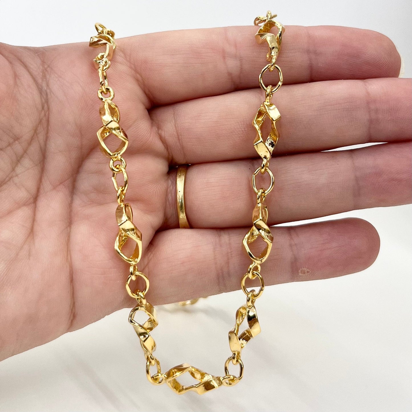 Vintage 17” Gold Plated Unusual Fancy Cut Link Chain Necklace 1970’s - 1980’s Statement Power Chain TheGreenGlassGemShop