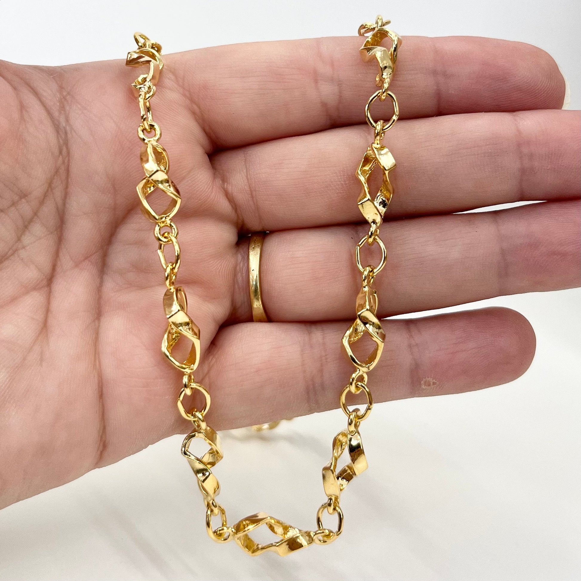 Vintage 17” Gold Plated Unusual Fancy Cut Link Chain Necklace 1970’s - 1980’s Statement Power Chain TheGreenGlassGemShop