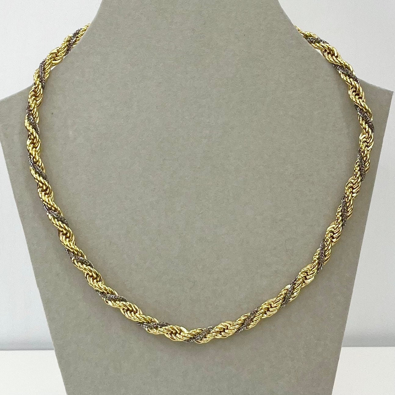 Vintage 17” Long Gold & Silver Plate Two Tone Rope Twist Chain Necklace 1970’s - 1980’s Statement Power Chain TheGreenGlassGemShop