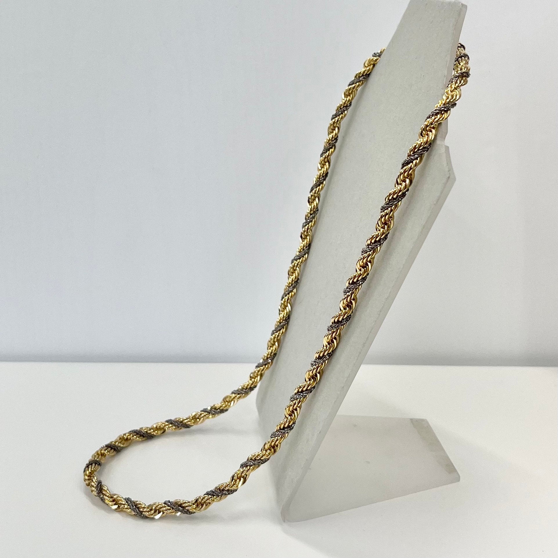 Vintage 25” Long Gold & Silver Plate Two Tone Rope Twist Chain Necklace 1970’s - 1980’s Statement Power Chain TheGreenGlassGemShop