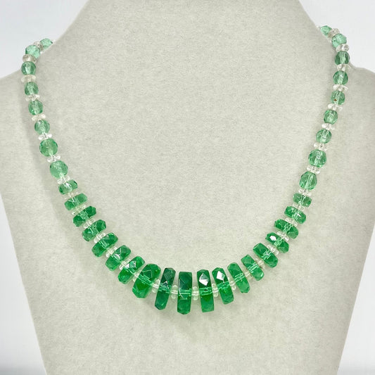 Art Deco 1930’s Green Glass Graduated Rondelle Beaded Necklace Excellent Quality Beads Vintage Jewellery 16” Long TheGreenGlassGemShop