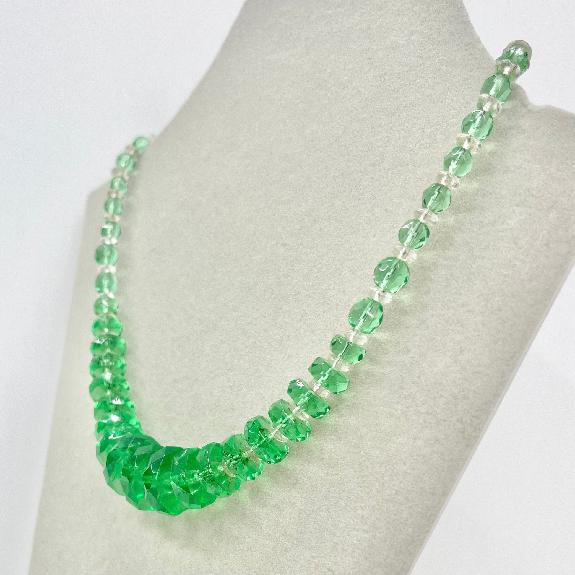 Art Deco 1930’s Green Glass Graduated Rondelle Beaded Necklace Excellent Quality Beads Vintage Jewellery 16” Long TheGreenGlassGemShop