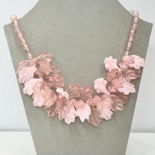 Vintage 1970’s Pink Lucite Plastic Leaf Cluster Necklace Fabulous Statement Leafy Design Necklace TheGreenGlassGemShop