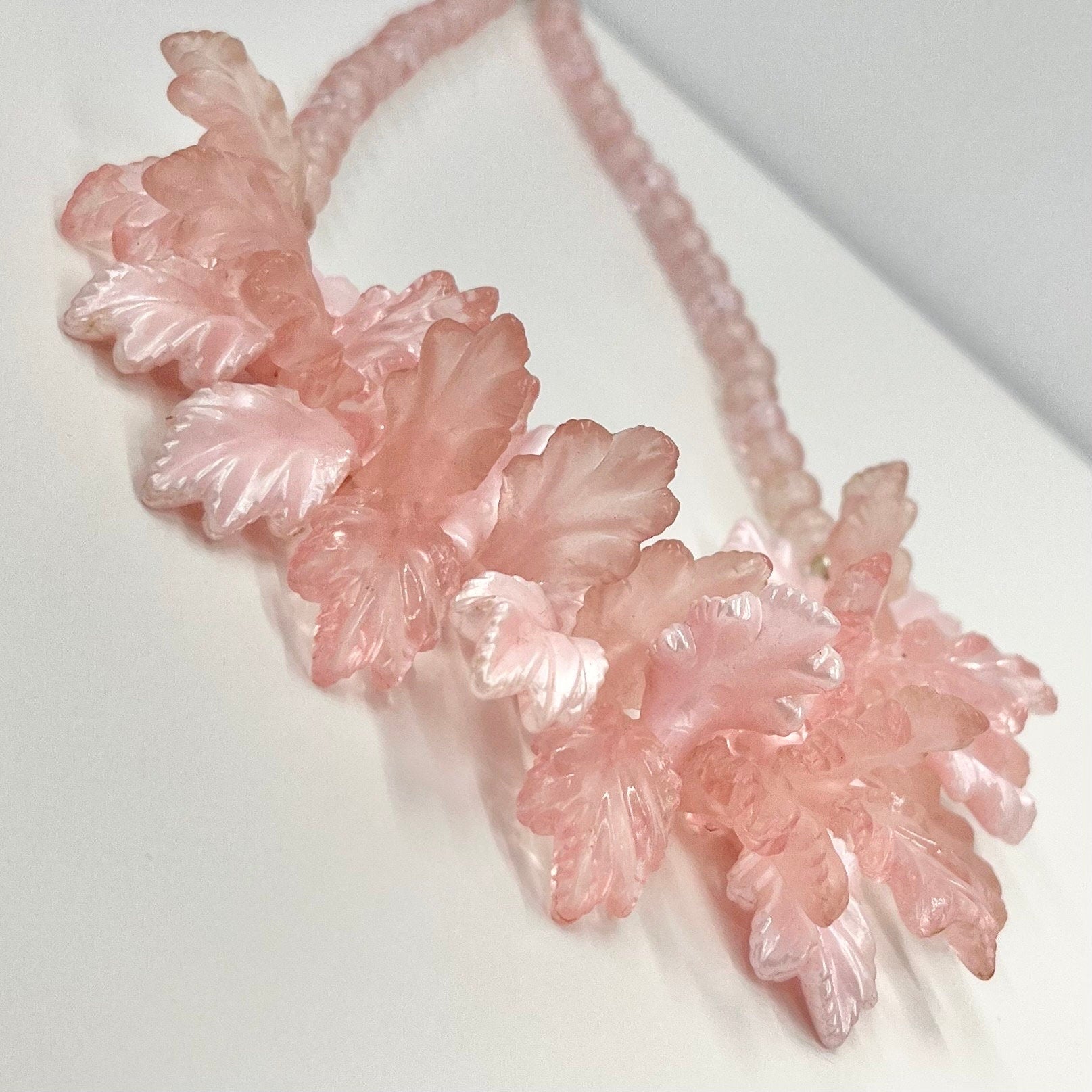 Vintage 1970’s Pink Lucite Plastic Leaf Cluster Necklace Fabulous Statement Leafy Design Necklace TheGreenGlassGemShop