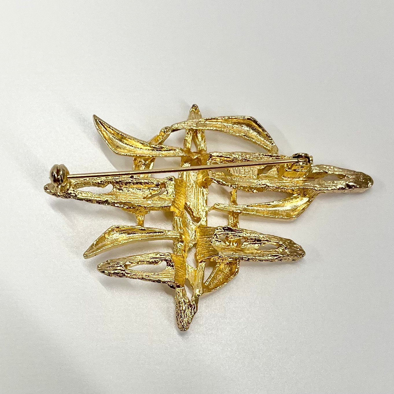 Vintage Gold Tone Brutalist Brooch Large Contempory Costume Jewellery Piece TheGreenGlassGemShop