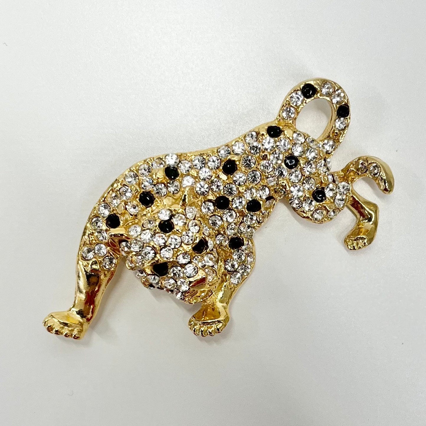 Vintage Gold Tone Leopard Brooch Large Clear & Black Crystal Crouching Big Cat Brooch Costume Jewellery Piece TheGreenGlassGemShop