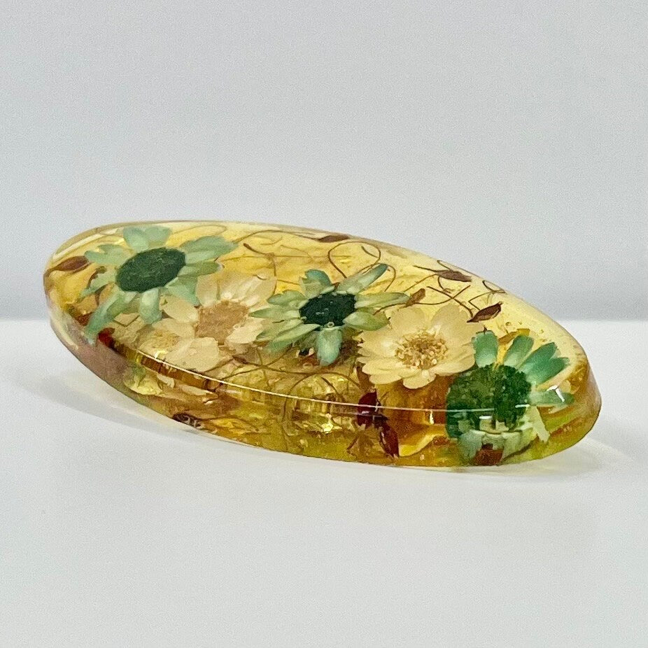 Vintage Amber Resin Resl Flower Brooch Marquise Oval Shape Costume Jewellery Piece TheGreenGlassGemShop