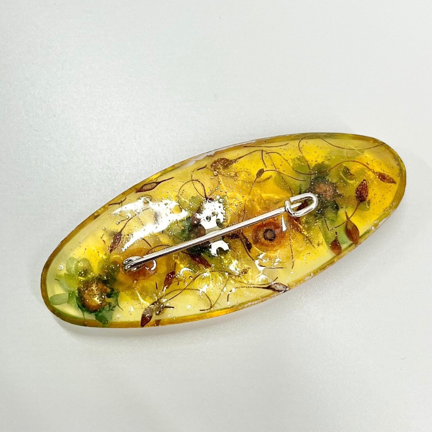 Vintage Amber Resin Resl Flower Brooch Marquise Oval Shape Costume Jewellery Piece TheGreenGlassGemShop