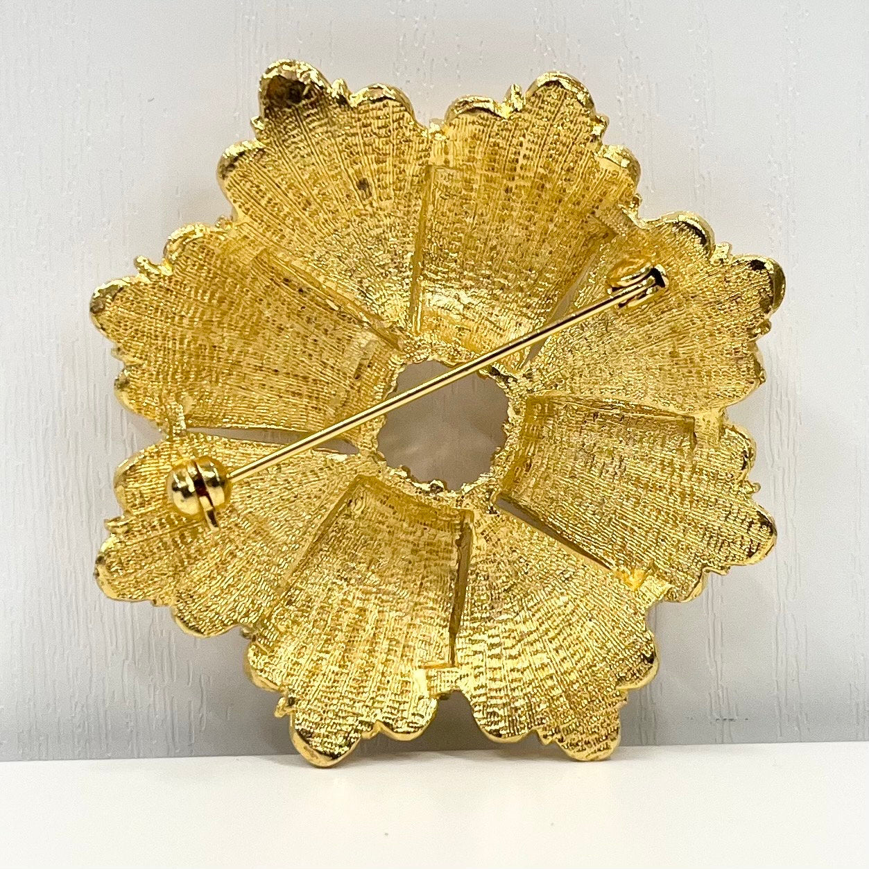 Vintage Gold Tone Brutalist Flower Brooch Large Contempory Costume Jewellery Statement Piece TheGreenGlassGemShop