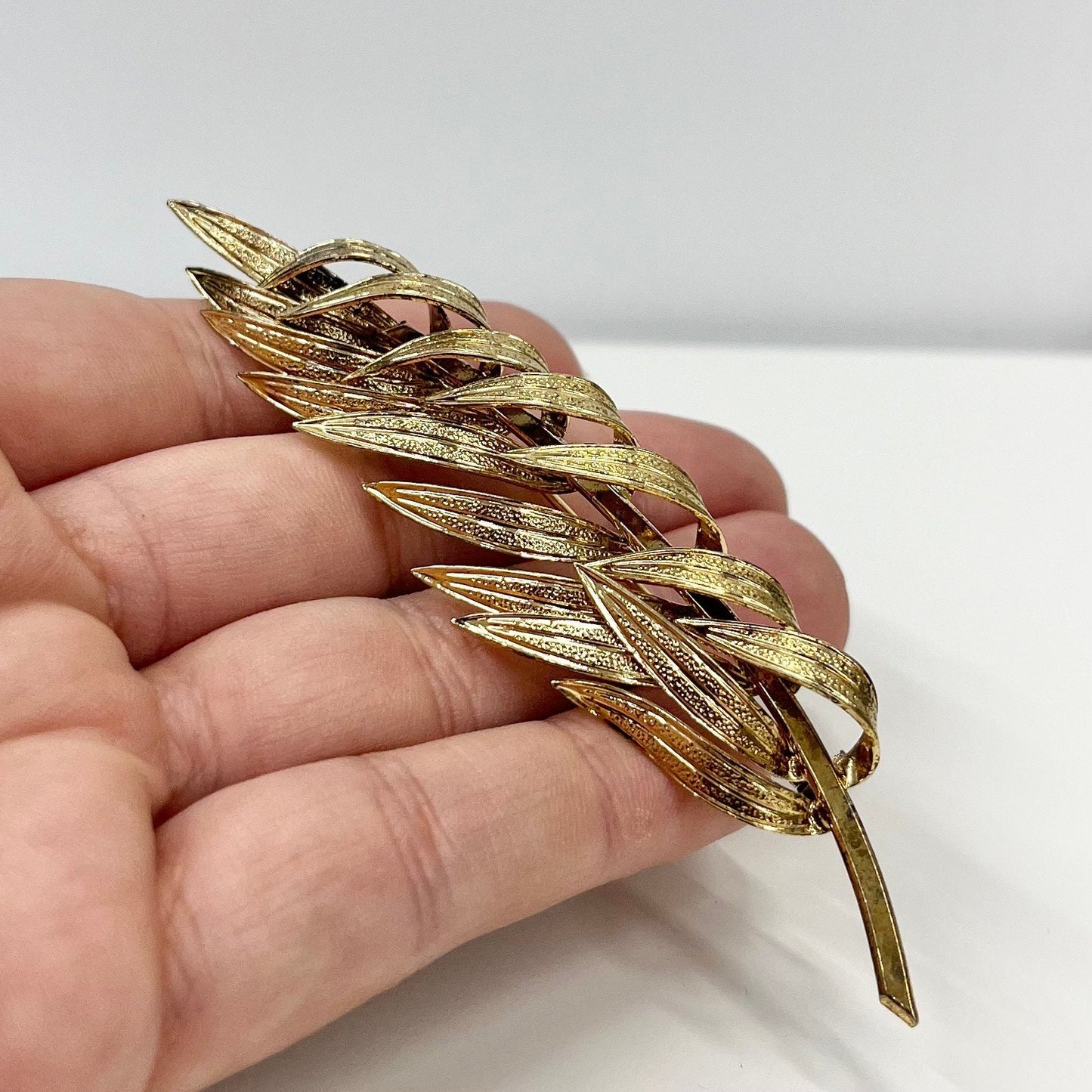 Vintage Gold Tone Long Leaf Branch Brooch Beautiful Costume Jewellery Piece TheGreenGlassGemShop