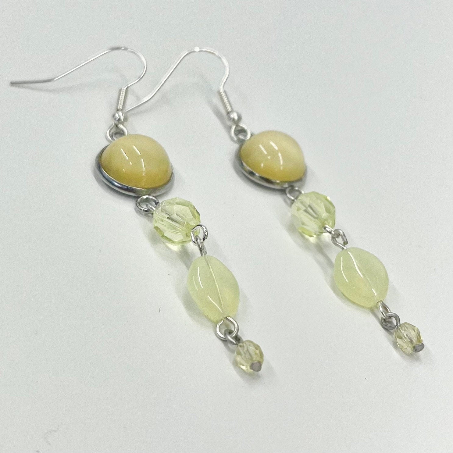 Handmade Long Yellow Uranium Glass Bead Drop Earrings UV Reactive Glow Vintage Czech Firepolished Crystal Beads TheGreenGlassGemShop