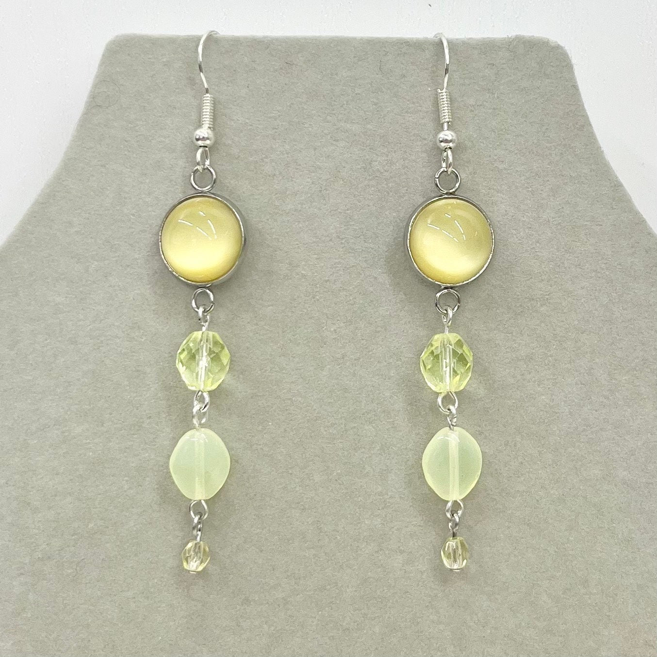 Handmade Long Yellow Uranium Glass Bead Drop Earrings UV Reactive Glow Vintage Czech Firepolished Crystal Beads TheGreenGlassGemShop