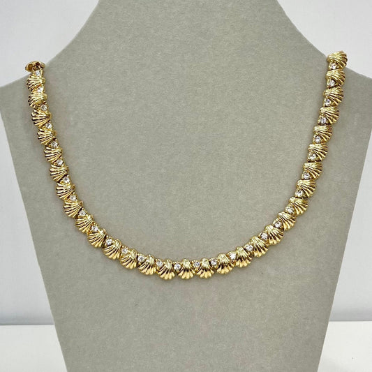 Vintage Gold Plated Shell Design Crystal Collar Necklace 1980’s New Vintage Dead Stock TheGreenGlassGemShop