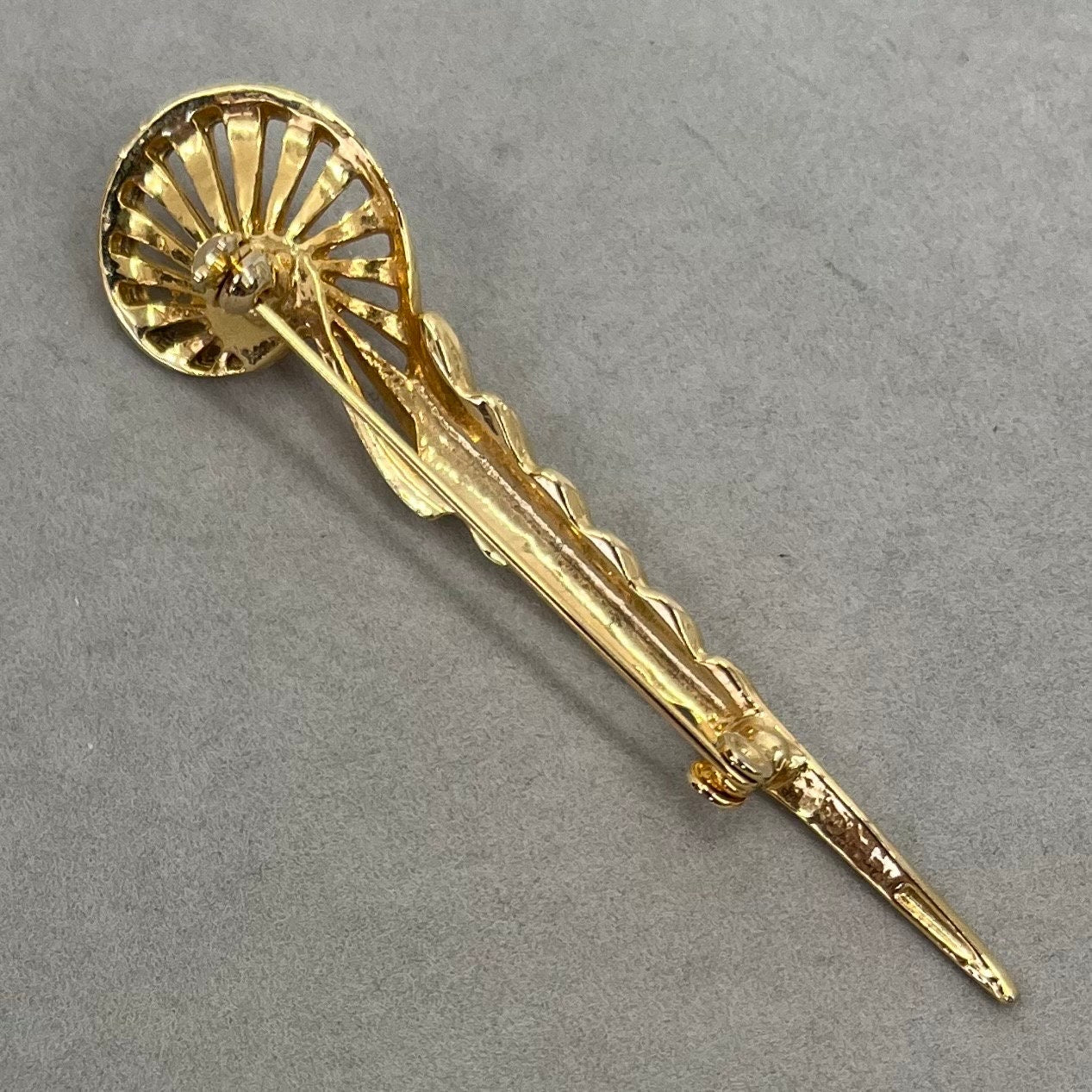 Vintage Gold Tone Long Spiral Bar Brooch with a Faux Pearl Accent Beautiful Costume Jewellery Piece TheGreenGlassGemShop