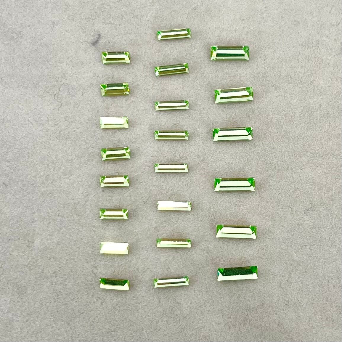 Pack of 22 Rare Uranium Vaseline Glass Swarovski Crystals Faceted Baguette Cut in 3 Sizes 2.5x5mm 3x7mm 2x6mm Rare Cuts TheGreenGlassGemShop