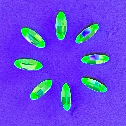 Pack of 8 Rare Uranium Vaseline Glass Swarovski Crystals Faceted Navette / Marquise Cut 3x6mm Rare Cut TheGreenGlassGemShop