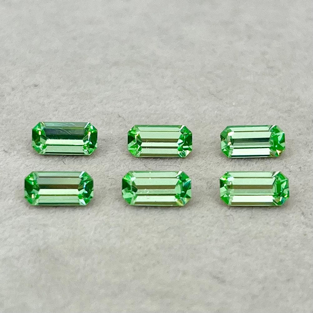 Pack of 6 Rare Uranium Vaseline Glass Swarovski Crystals Faceted Emerald Cut 4x8mm Rare Rectangle Uranium Crystals TheGreenGlassGemShop