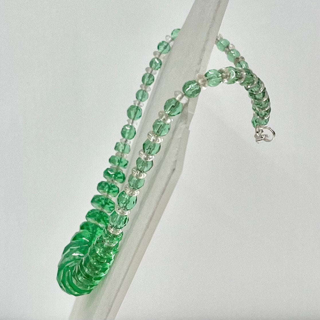 Art Deco 1930’s Green Glass Graduated Rondelle Beaded Necklace Excellent Quality Beads Vintage Jewellery 16” Long TheGreenGlassGemShop