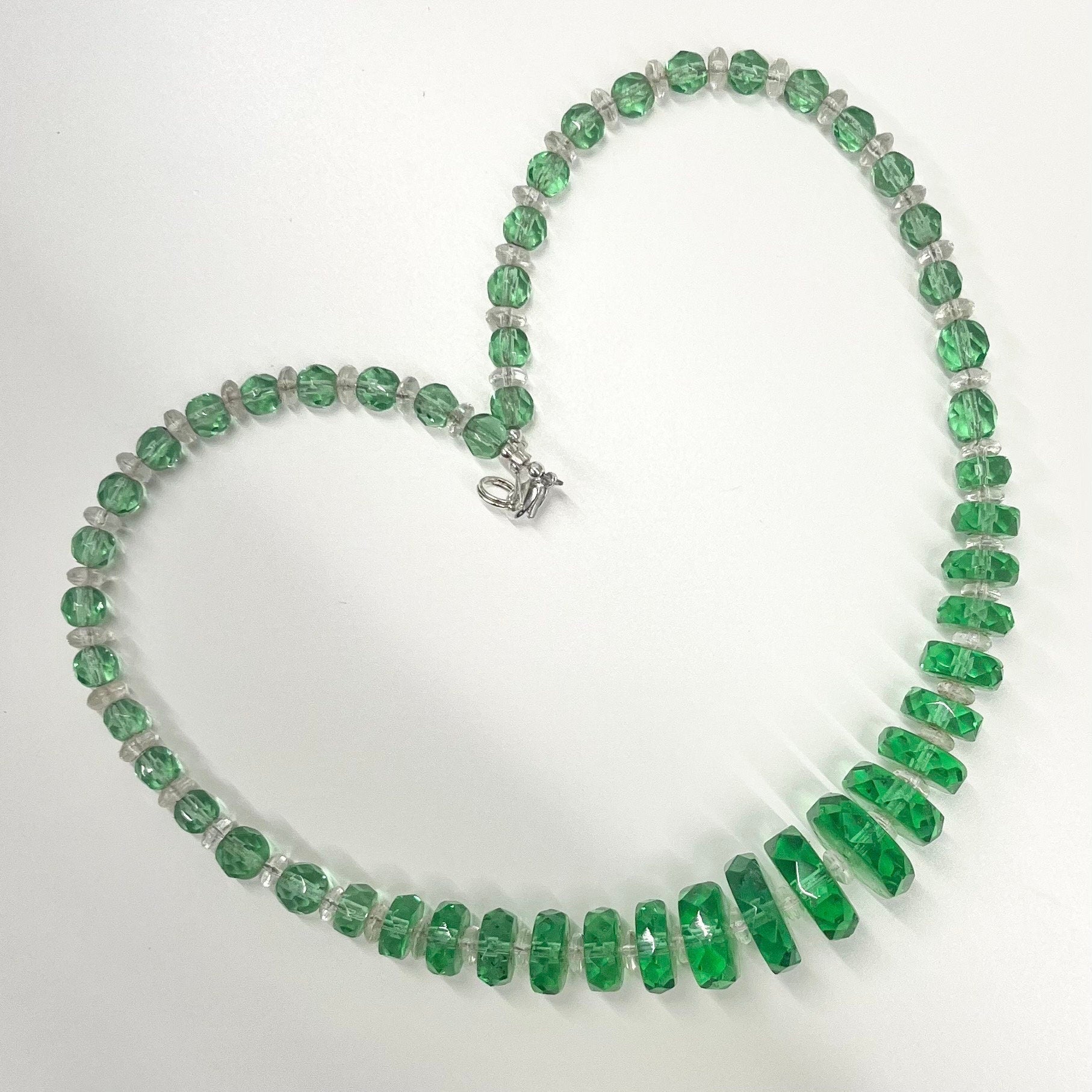 Art Deco 1930’s Green Glass Graduated Rondelle Beaded Necklace Excellent Quality Beads Vintage Jewellery 16” Long TheGreenGlassGemShop