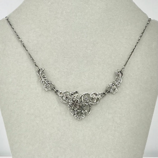 Vintage Floral Marcasite Necklace Beautifully Detailed Vintage Prom or Bridesmaid Necklace TheGreenGlassGemShop