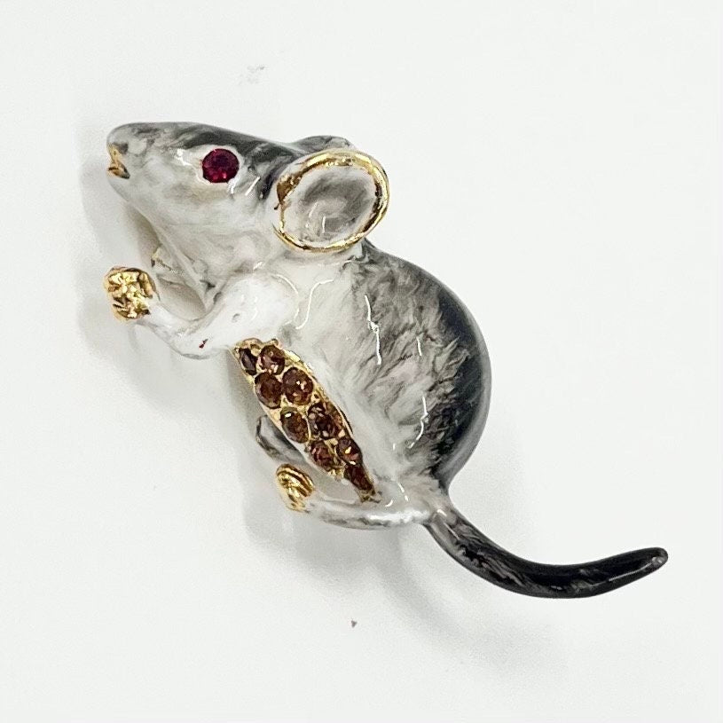 Vintage Gold Tone Enamel Mouse / Rat Brooch Costume Jewellery Piece Very Sweet TheGreenGlassGemShop