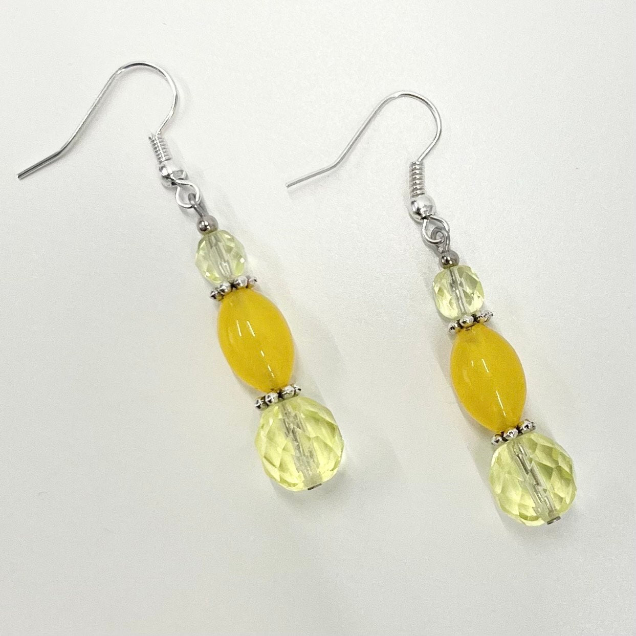 Vintage Yellow Jonquil Uranium Glass Bead Drop Earrings Silver Plate UV Reactive Glow with Czech Firepolished & Czech Beads TheGreenGlassGemShop