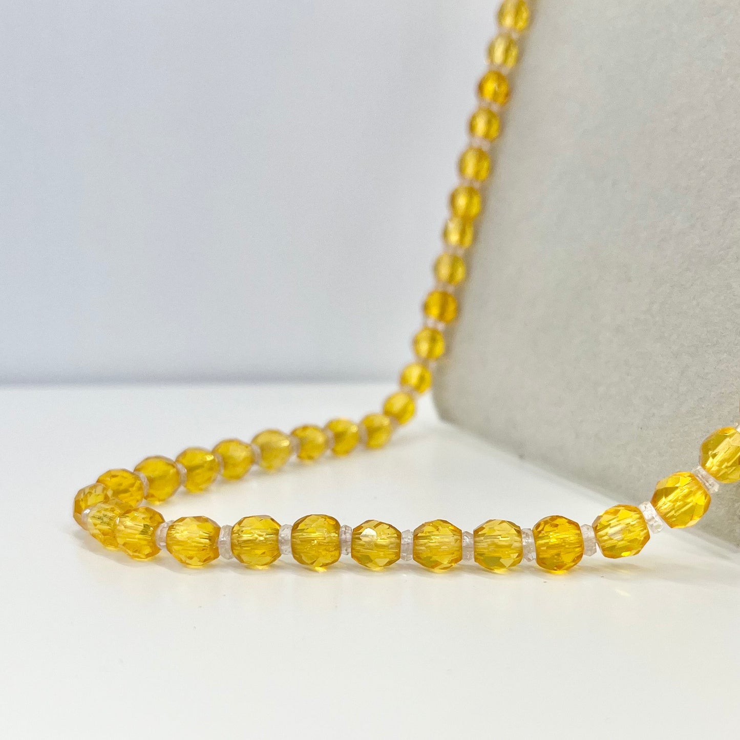 Vintage Amber Yellow Faceted Glass Mamganese Bead Necklace Green UV Reactive Glow Jewellery 16” TheGreenGlassGemShop