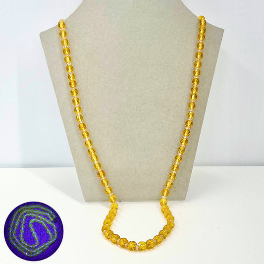 Vintage Amber Yellow Faceted Glass Mamganese Bead Necklace Green UV Reactive Glow Jewellery 16” TheGreenGlassGemShop