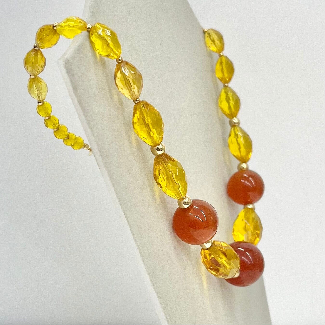 Vintage Carnelian Glass Uranium & Amber Yellow Cadmium Graduated Bead Necklace Bright Green / Orange UV Reactive Glow TheGreenGlassGemShop