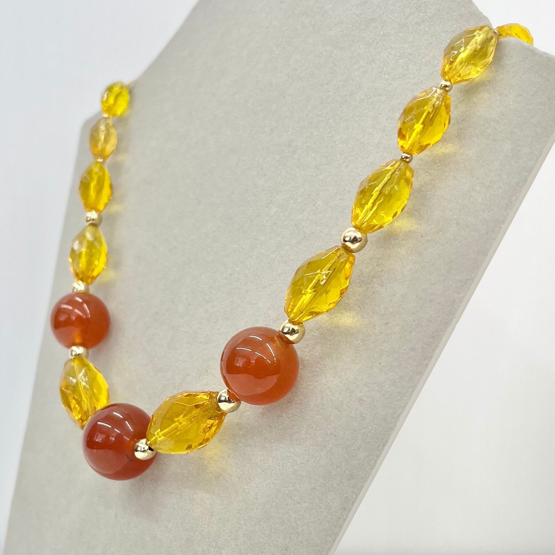 Vintage Carnelian Glass Uranium & Amber Yellow Cadmium Graduated Bead Necklace Bright Green / Orange UV Reactive Glow TheGreenGlassGemShop