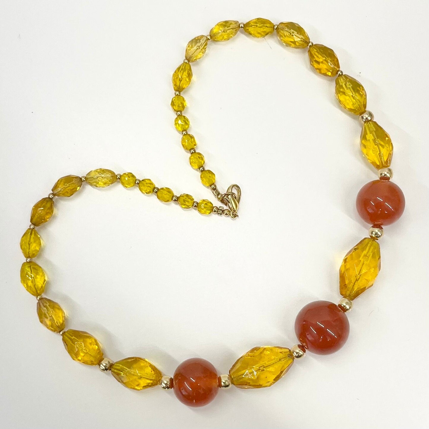 Vintage Carnelian Glass Uranium & Amber Yellow Cadmium Graduated Bead Necklace Bright Green / Orange UV Reactive Glow TheGreenGlassGemShop