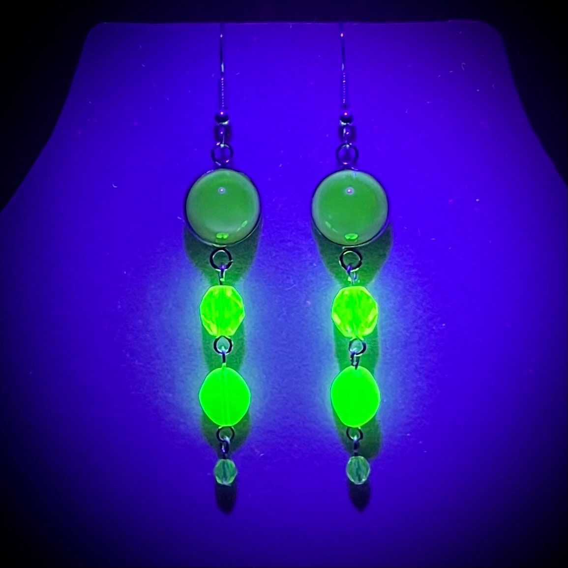 Handmade Long Yellow Uranium Glass Bead Drop Earrings UV Reactive Glow Vintage Czech Firepolished Crystal Beads TheGreenGlassGemShop