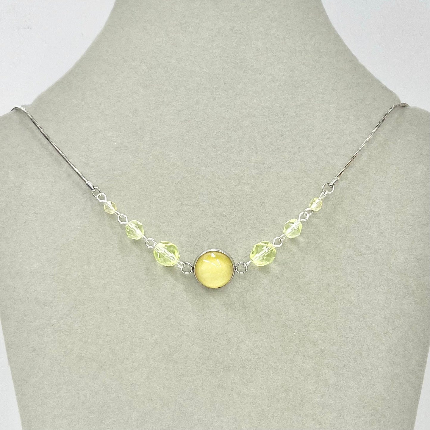 Handmade Yellow Uranium Glass & Czech Firepolished Crystal Bead Necklace Bright Green Under UV Light UV Reactive Glow Jewellery TheGreenGlassGemShop