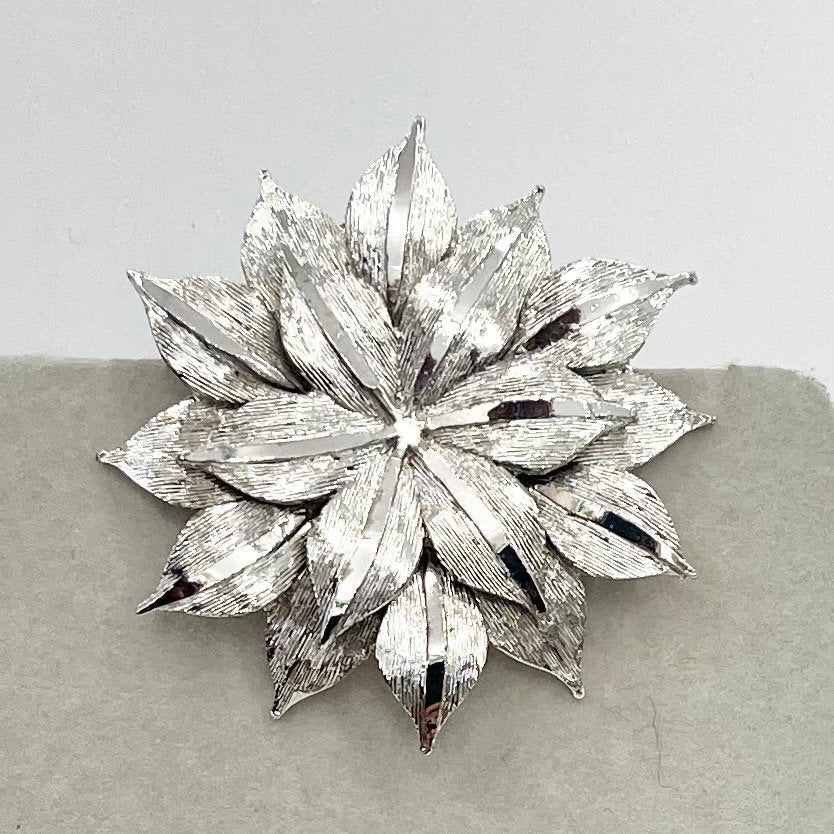 Vintage Silver Tone Brutalist Brooch Large Flower Shaped Design Contempory Costume Jewellery Statement Piece TheGreenGlassGemShop