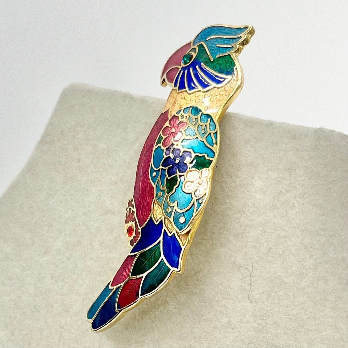 Vintage Stunning Gold Tone Cloisonne Enamel Parrot / Cockatoo Bird Brooch Excellent Quality Costume Jewellery Statement Piece TheGreenGlassGemShop